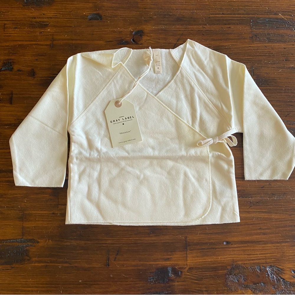 NWT Gray Label Crossover Top Tie Enclosure In Cream Baby Cardigan Size 9-12 M